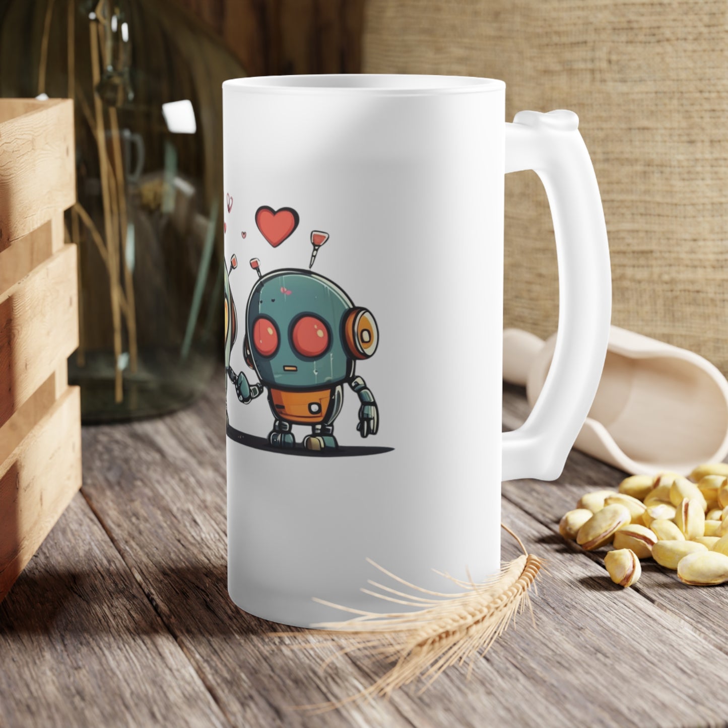 Love Robot Frosted Glass Beer Mug